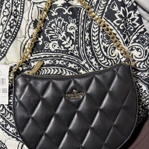 Kate Spade Black Quilted Shoulder Bag with Gold Chain